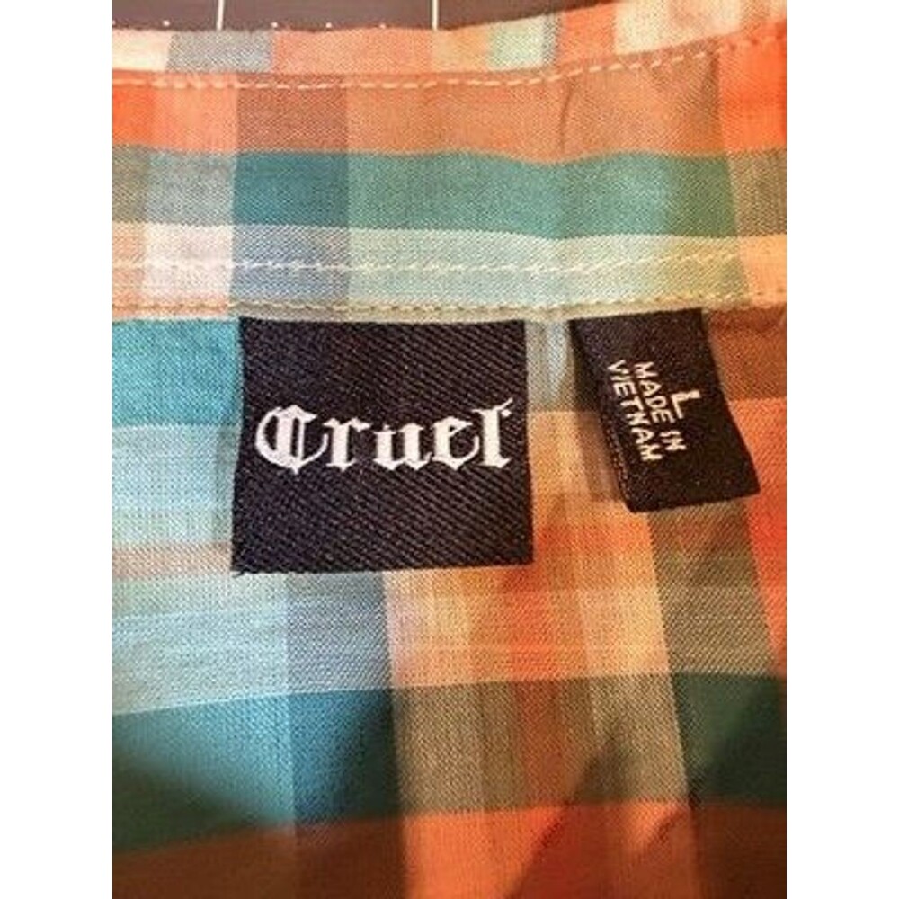 Cruel Women's Large Plaid Western Shirt Rhinestone Studded Turquoise Coral - Picture 7 of 12